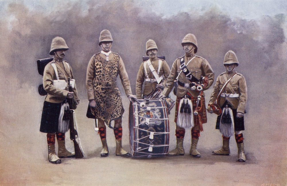 Picture of   Private&#44; Drummers&#44; Piper & Bugler of The Black Watch During The Second Boer War From The Book South Africa & The Transvaal War by Louis Creswicke Published 1900 Poster Print&#44; 18 x 11