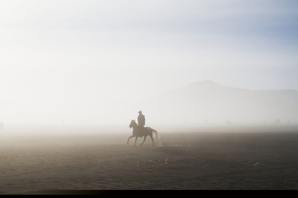 Man Riding A Horse in The Tengger Sand Sea Bromo Tengger Semeru National Park East Java Indonesia Print