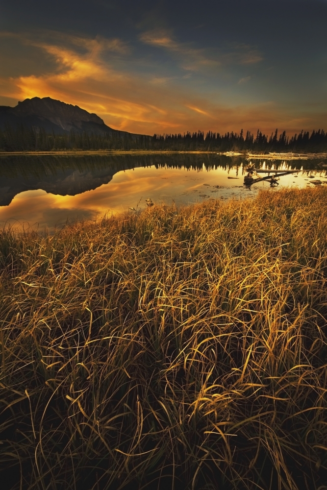 Alberta - Canada - Sunset Over A Lake & Mountains Poster Print