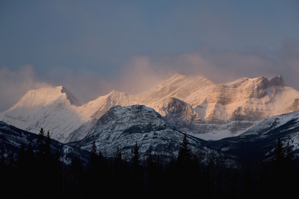 DPI1875308LARGE Alberta, Canada - Fog Around The Snow Covered Mountain Range At Sunrise In Kananaskis Country Poster Print, 40 x 26 - Large