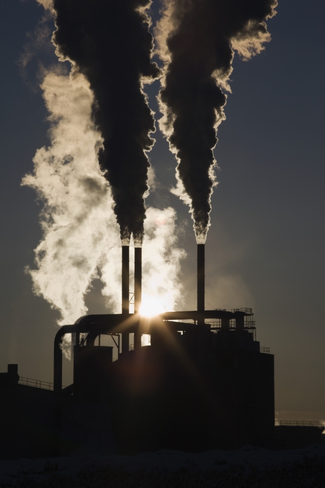 Edson - Alberta - Canada - Silhouette of Smoke Stacks with Steam & A Sunburst Poster Print - 24 x 38 - Large
