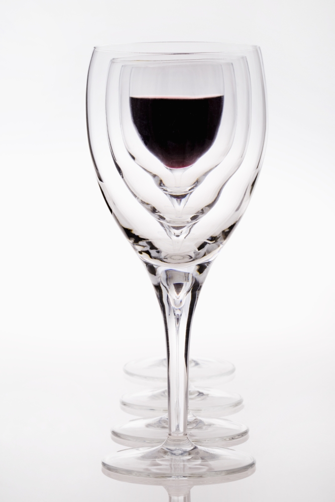 DPI1876816 A Row of Wine Glasses with Red Wine In The Last Glass Poster Print, 12 x 19