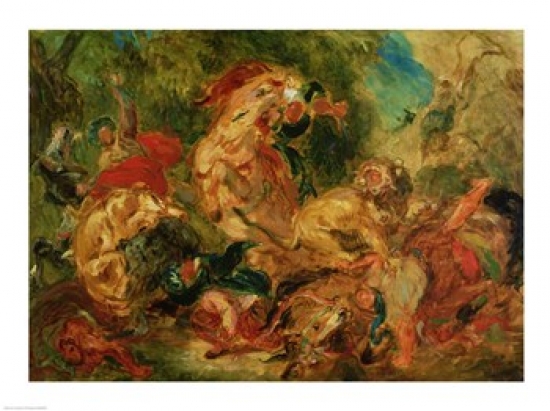 Study for The Lion Hunt 1854 Poster Print by Eugene Delacroix - 24 x 18 in.