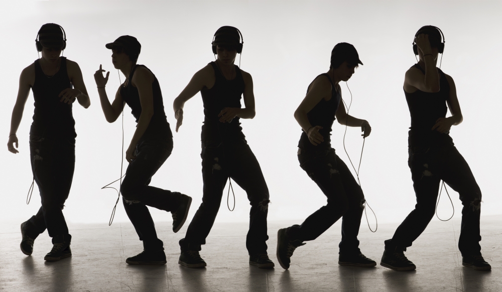 Composite Image of A Boy Dancing with Headphones - Edmonton - Alberta - Canada Poster Print - 20 x 12
