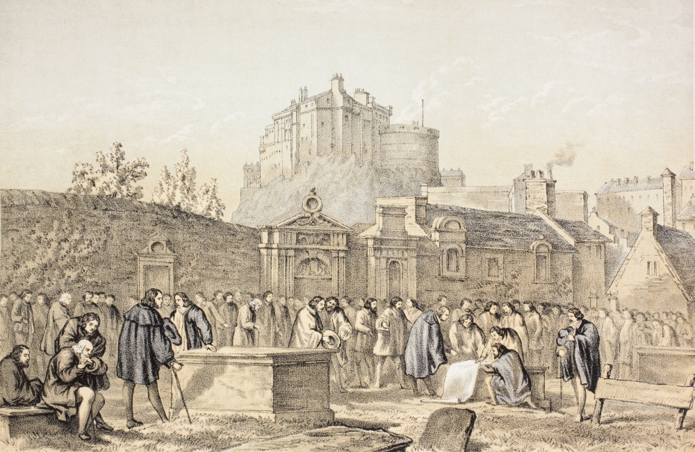 Picture of   Signing The Covenant In Greyfriars Churchyard&#44; Edinburgh&#44; Scotland In 1638 From The Scots Worthies According to Howies Second Edition&#44; 1781 Published 1879 Poster Print&#44; 18 x 11