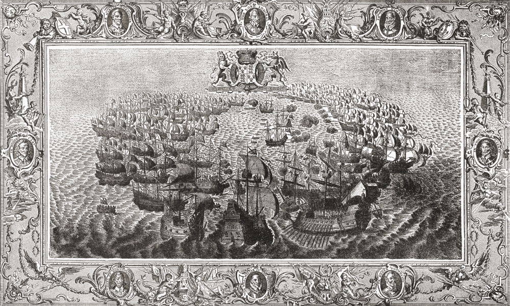 Picture of   Fight Between The Spanish Armada & The English Fleet Off The Isle of Wight&#44; 1588 From The Book Short History of The English People by J.R. Green Published London 1893 Poster Print&#44; 18 x 11