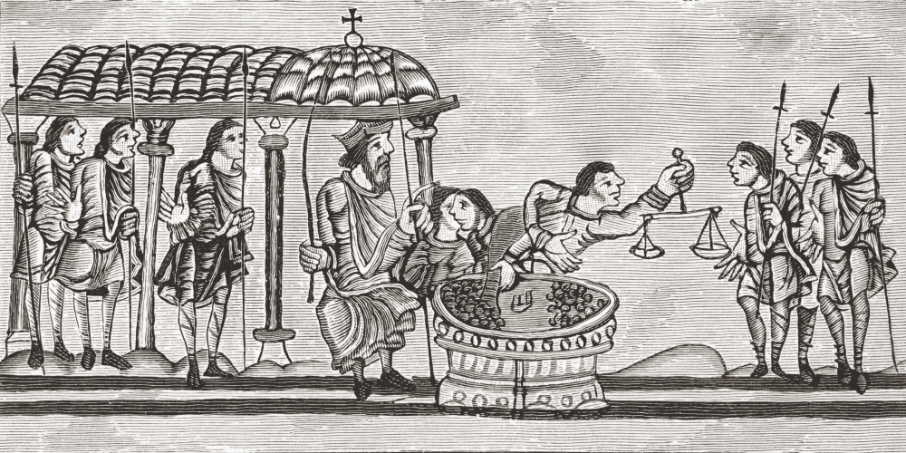 Picture of Posterazzi  Officers Receiving & Weighing Coin At The Exchequer&#44; Ad. 1130 - 1174 From The Book Short History of The English People by J.R. Green Published London 1893 Poster Print&#44; 20 x 10