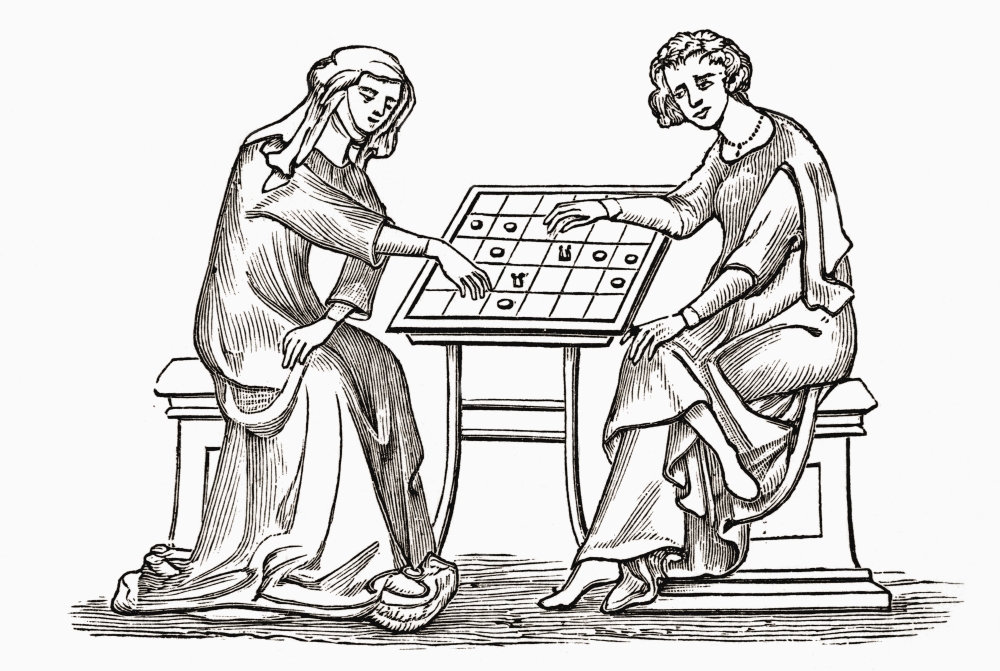 Picture of Posterazzi  Lady & Youth Playing Draughts&#44; Or Checkers&#44; In The Early Fourteenth Century From The Book Short History of The English People By JR Green Published London 1893 Poster Print&#44;