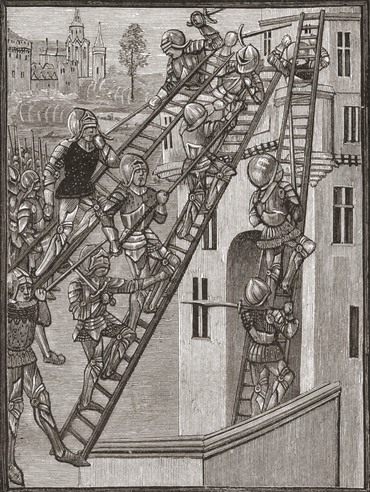 Picture of   English Soldiers Scaling A Fortress In Gascony&#44; During The Hundred Years War From The Book Short History of The English People by J.R. Green Published London 1893 Poster Print&#44; 12 x 16