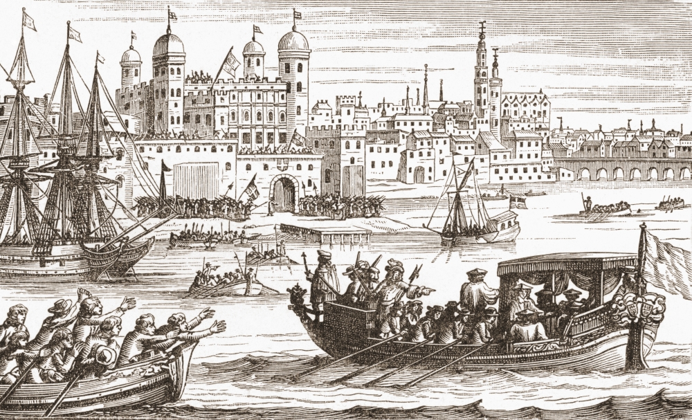 The Seven Bishops of The Church of England Going to The Tower of London In 1688 Where They Were Imprisoned & Tried Fo Poster Print, 19 x 11