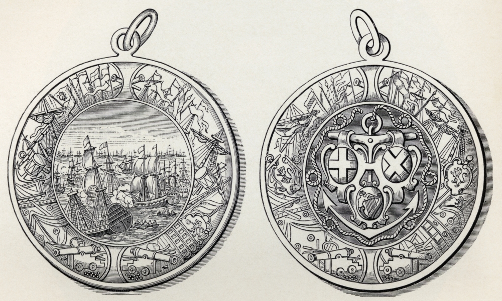 Picture of   Medal Commemorating Admiral Robert Blakes Victories Over The Dutch In 1653 From The Book Short History of The English People by J.R. Green Published London 1893 Poster Print&#44; 36 x 22 - Large
