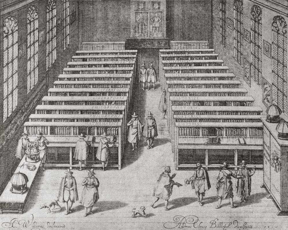 Picture of   The University Library At Leiden&#44; The Netherlands&#44; In The Seventeenth Century From The Book Short History of The English People by J.R. Green Published London 1893 Poster Print&#44; 16 x 13