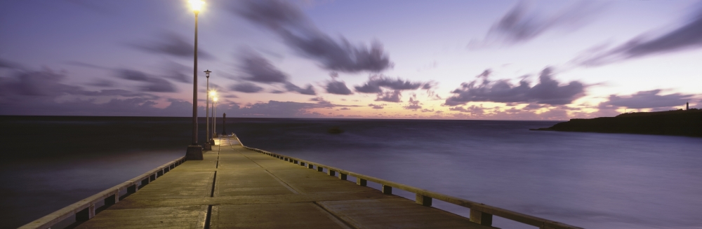 Pier & Coastline Just Before Dawn Poster Print - 38 x 12