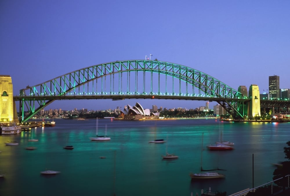 Sydney Harbour Bridge At Dusk with Opera House Behind Poster Print, 34 x 22 - Large -  BrainBoosters, BR482761