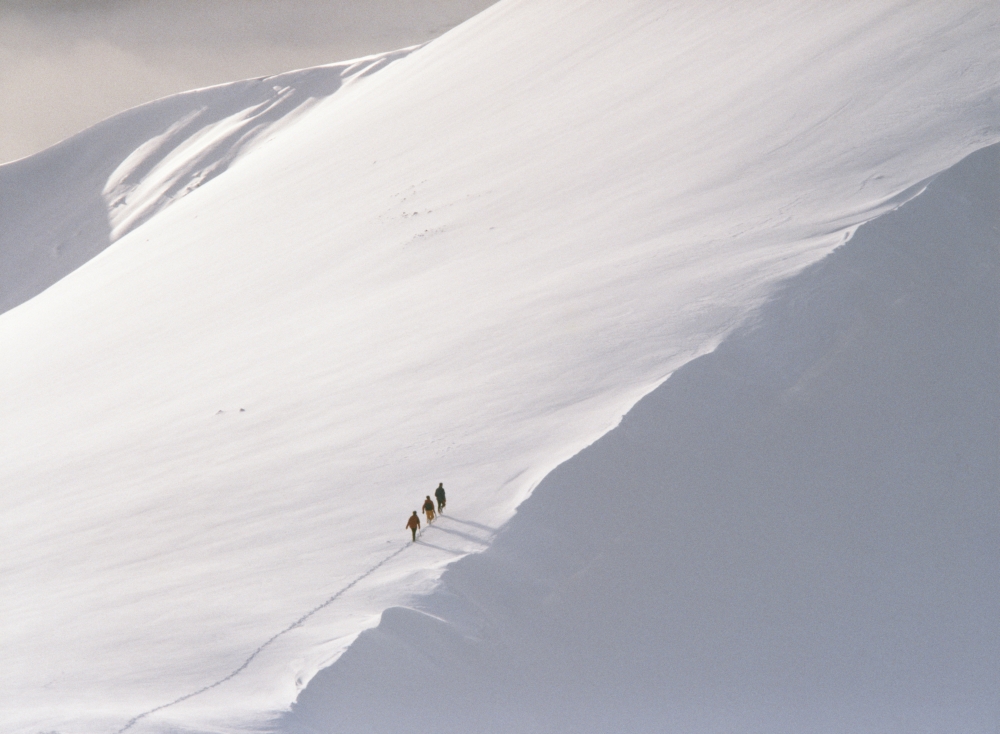 Trekking Up Snowy Mountain Poster Print - 16 x 11