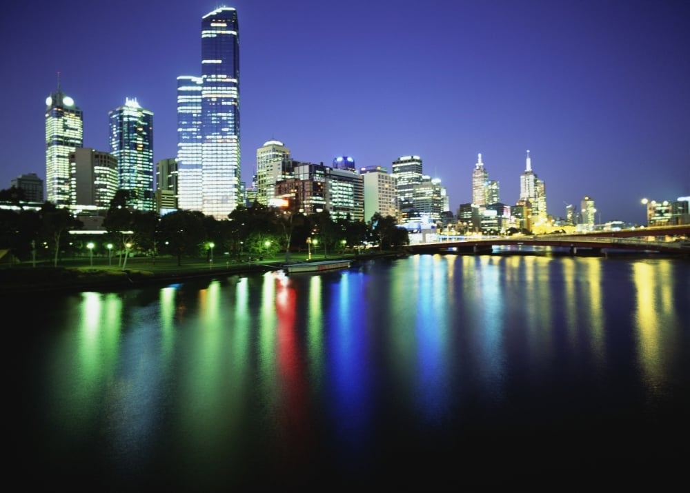 Melbourne Skyline At Night Poster Print - 32 x 24 - Large
