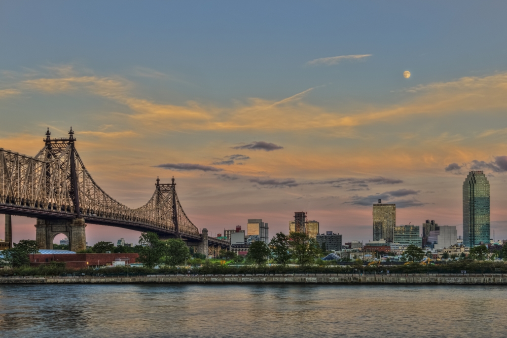 Moonrise Over Queensboro Bridge & The Citibank Building - Queens New York United States of America Poster Print - 38 x 24 in. - Large