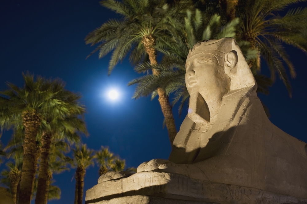 Sphinx & Date Palms with Full Moon Behind Poster Print, 34 x 22 - Large