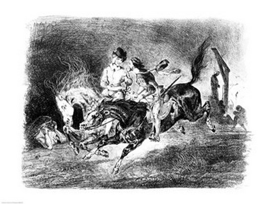 Mephistopheles & Faust Riding in The Night Illustration for Faust by Goethe 1828 Print by Eugene Delacroix