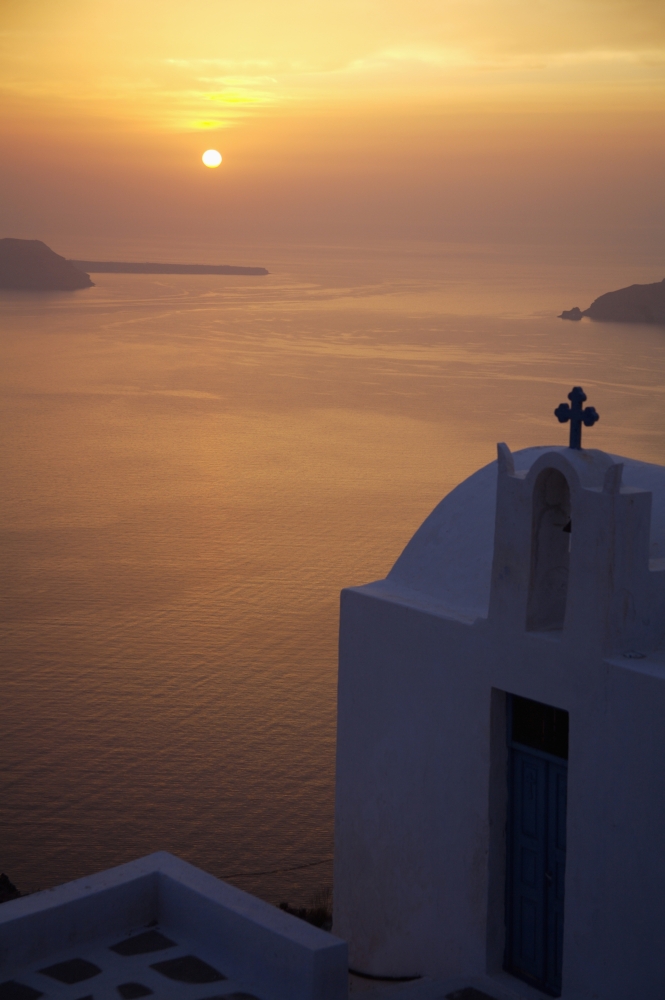 Whitewashed Chapel By Sea At Sunset Poster Print - 11 x 17