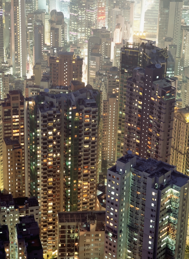 DPI1881691 Looking Down On Crowded Residential & Office Tower Blocks As Seen From The Peak At Dusk Poster Print, 12 x 16