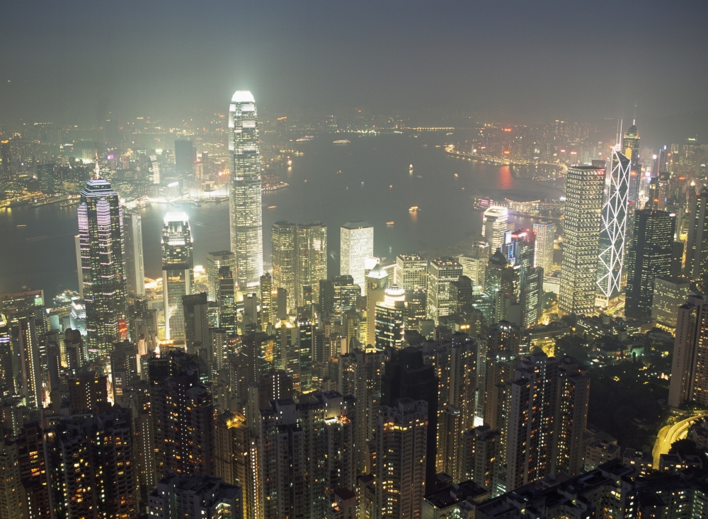 City Illuminated At Night - Hong Kong Poster Print