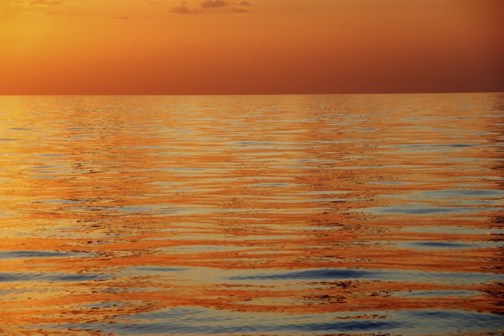 Calm Sea Surface with Orange Sunset - Low Angle View Poster Print - 17 x 11