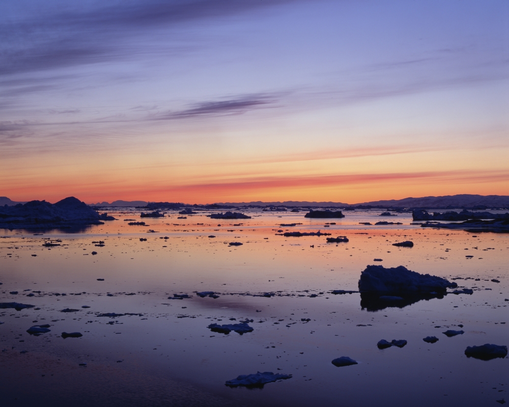Landscapes - Sunset Over Icebergs Poster Print