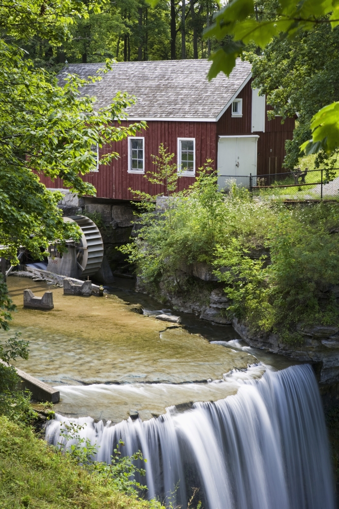 DPI1882703LARGE Red Barn with A Mill Wheel & Waterfall - Thorold, Ontario, Canada Poster Print, 26 x 40 - Large