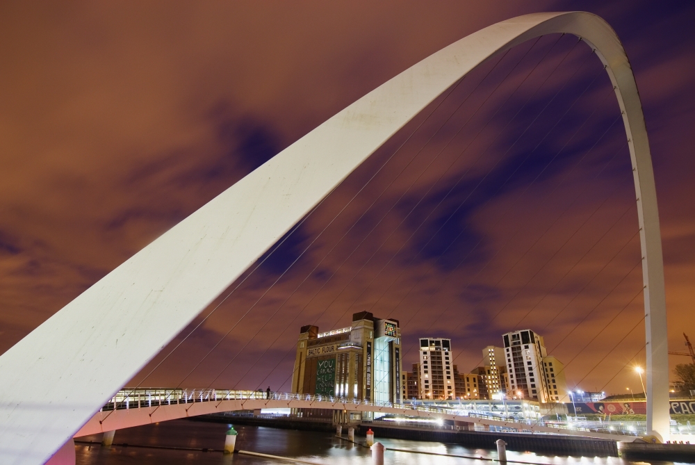 Looking Over The Tyne At Dusk Through The Winking Bridge to The Baltic Arts Centre Poster Print - 38 x 24 - Large
