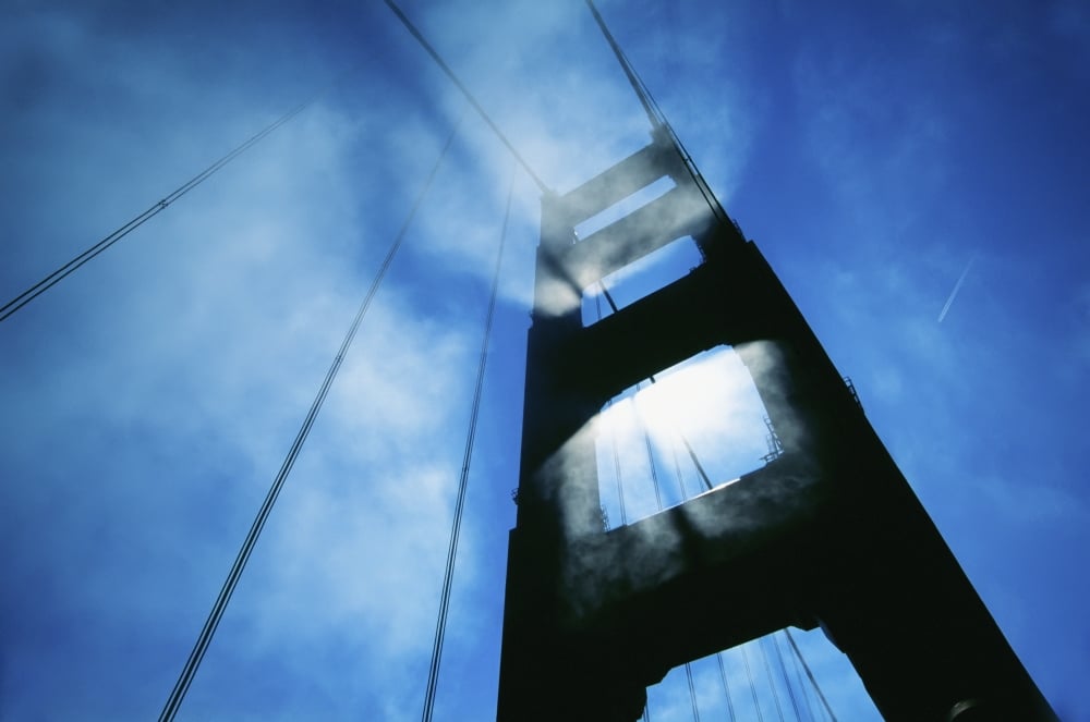 Sunlight Shining Through Golden Gate Bridge - Close-Up Poster Print