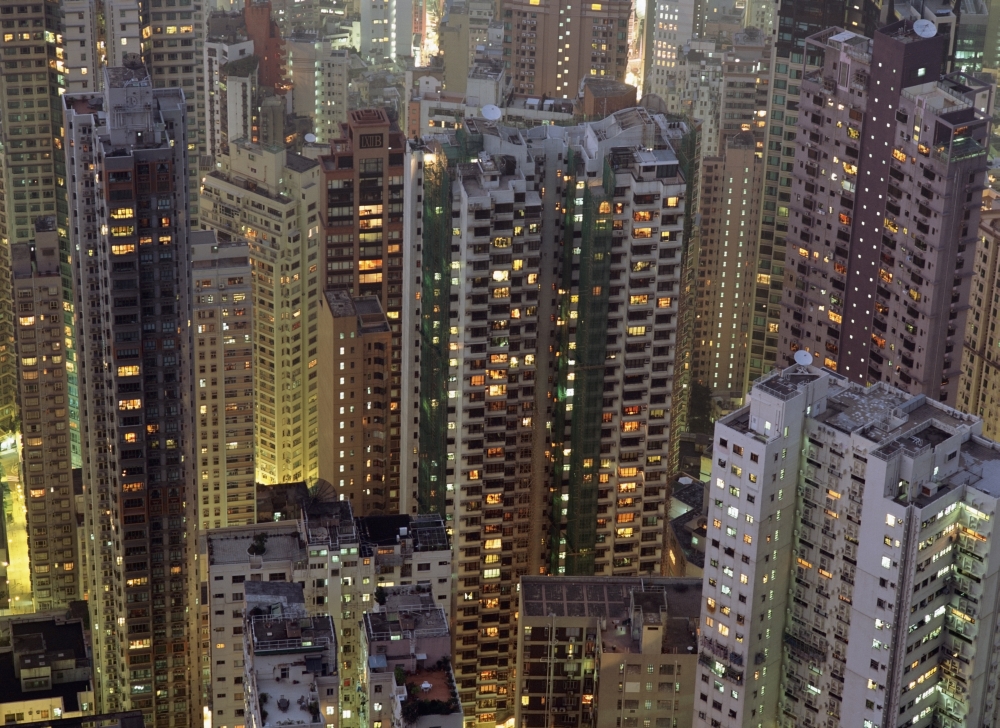 DPI1882014LARGE Looking Down On Crowded Residential Tower Blocks As Seen From The Peak At Dusk Poster Print, 32 x 24 - Large