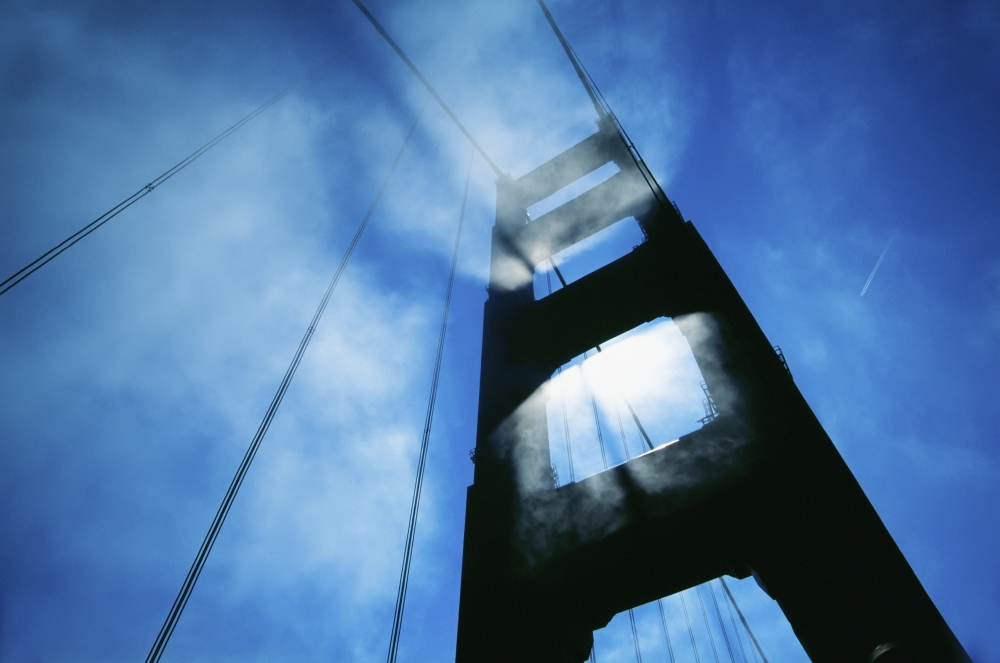 Sunlight Shining Through Golden Gate Bridge - Close-Up Poster Print
