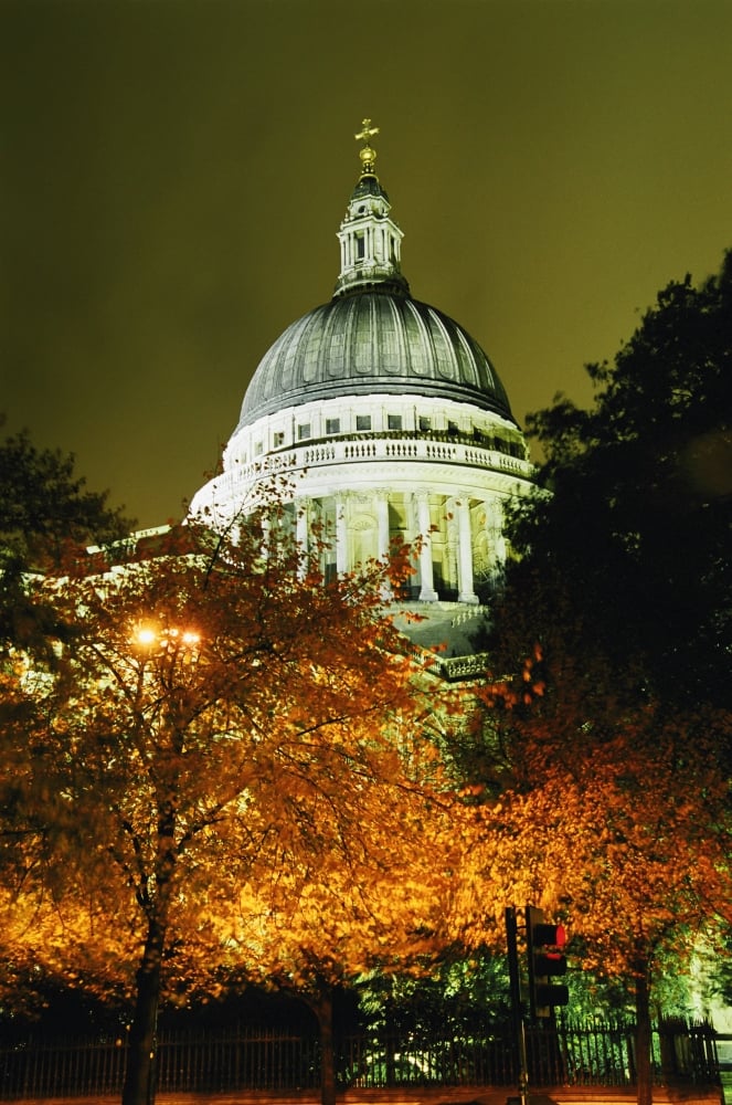 St Pauls Cathedral At Night with Trees Poster Print, 24 x 38 - Large