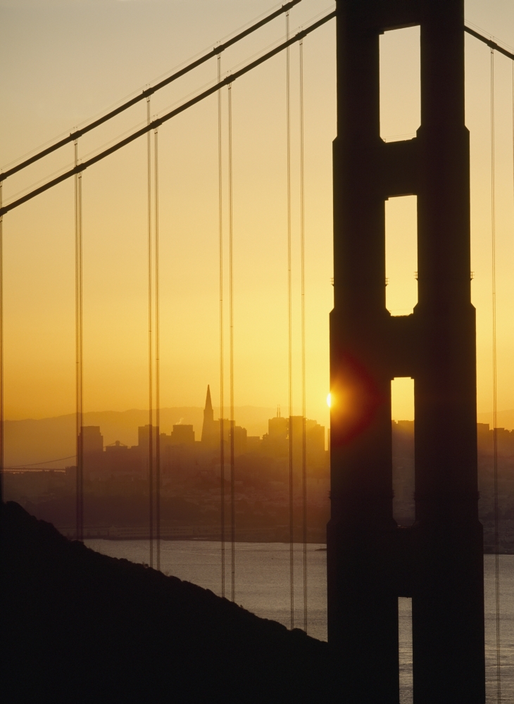 DPI1884502 Sunrise Behind The Golden Gate Bridge with San Francisco Behind Poster Print, 13 x 18