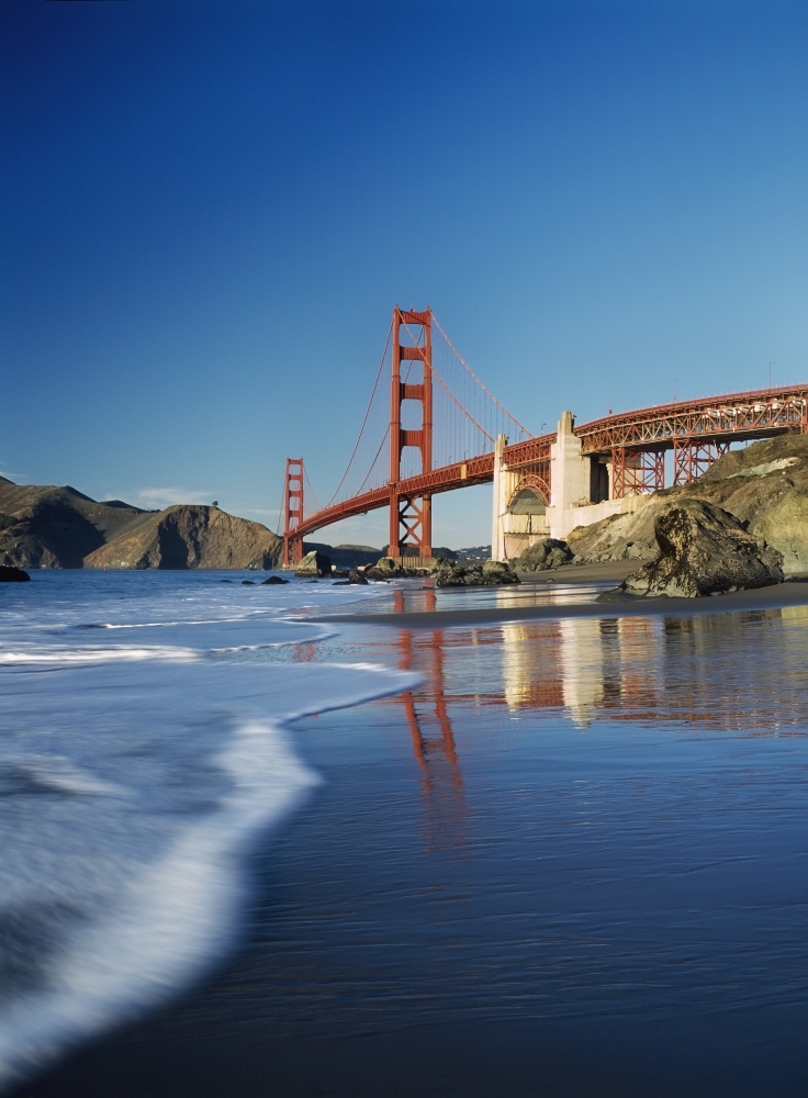 Looking Along Baker Beach Towards The Golden Gate Bridge - Blurred Motion Poster Print