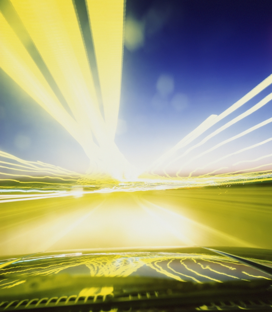 DPI1885214LARGE Car Traveling Down The Motorway with Light Trails, Blurred Motion Poster Print, 28 x 32 - Large