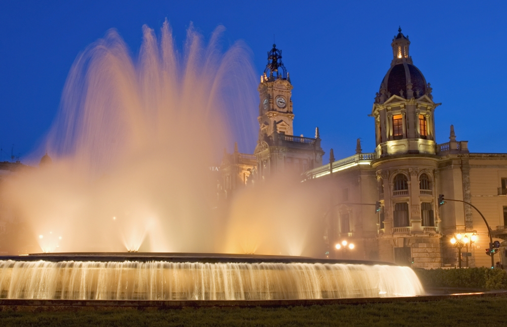 City Hall & Fountain At Dusk Poster Print