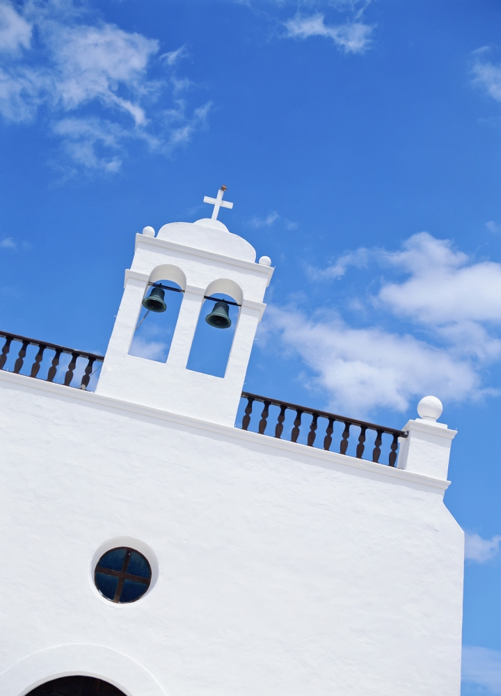 Whitewashed Church with Bell Tower Poster Print - 26 x 36 - Large