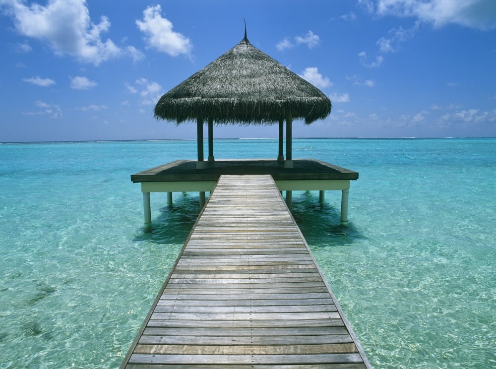 Grass Hut & Pier Poster Print - 36 x 26 - Large