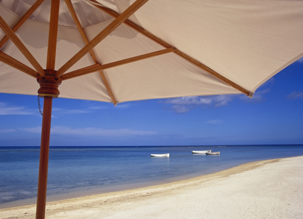 Umbrella & Tropical Beach - Close Up Poster Print