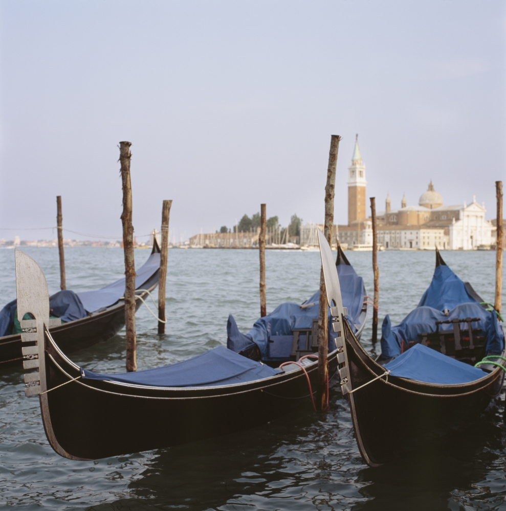 DPI1888697 Moored Gondolas On Canal By St Mark S Square with San Maggiore In The Distance Poster Print, 14 x 14