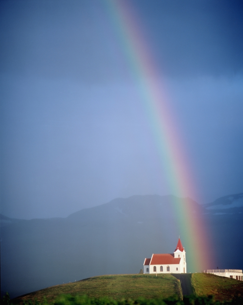 Rainbow Over Church & Snaefellsness Poster Print, 24 x 30 - Large