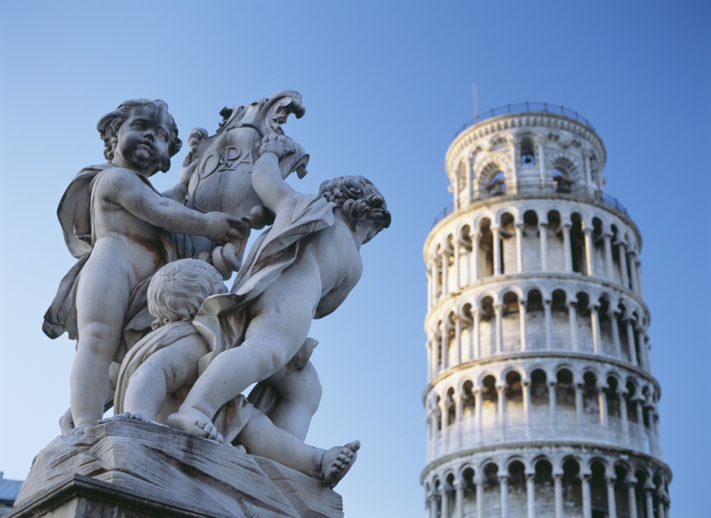 Leaning Tower of Pisa with Statue Poster Print - 32 x 24 - Large