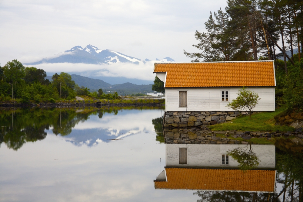 Open-Air Museum - Cottage Reflecting In Lake Poster Print