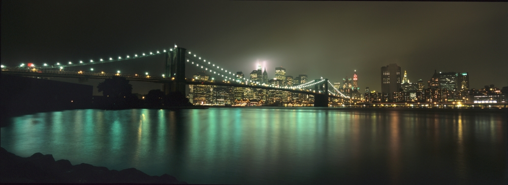 Tribute In Light, Lower Manhattan On The Anniversary of The 9 by 11 Attacks, Viewed From Empire State Park Poster Print, 36 x 13 - Large