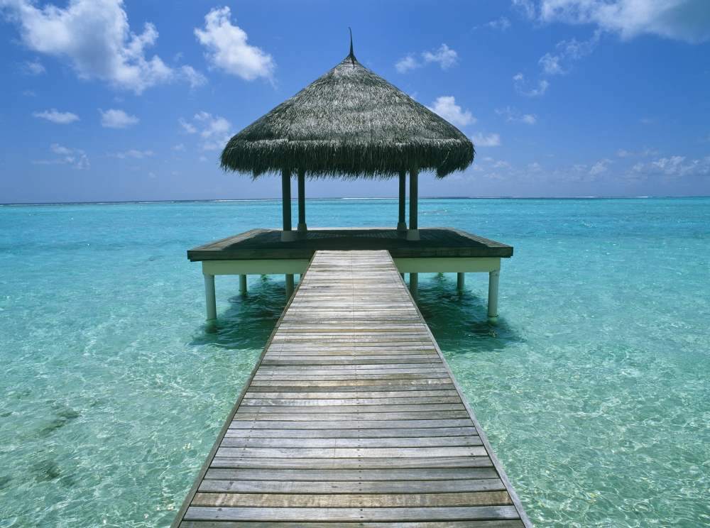 Grass Hut & Pier Poster Print - 18 x 13