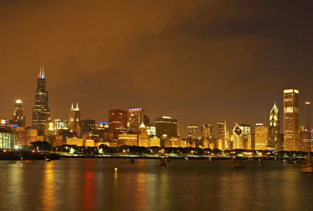 Chicago Skyline At Night Poster Print - 36 x 24 - Large