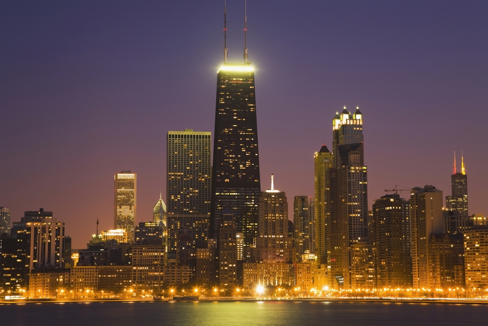 Chicago Skyscrapers with John Hancock Center At Night Poster Print