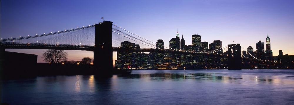 Sunset Over Lower Manhattan & Brooklyn Bridge Poster Print - 36 x 12
